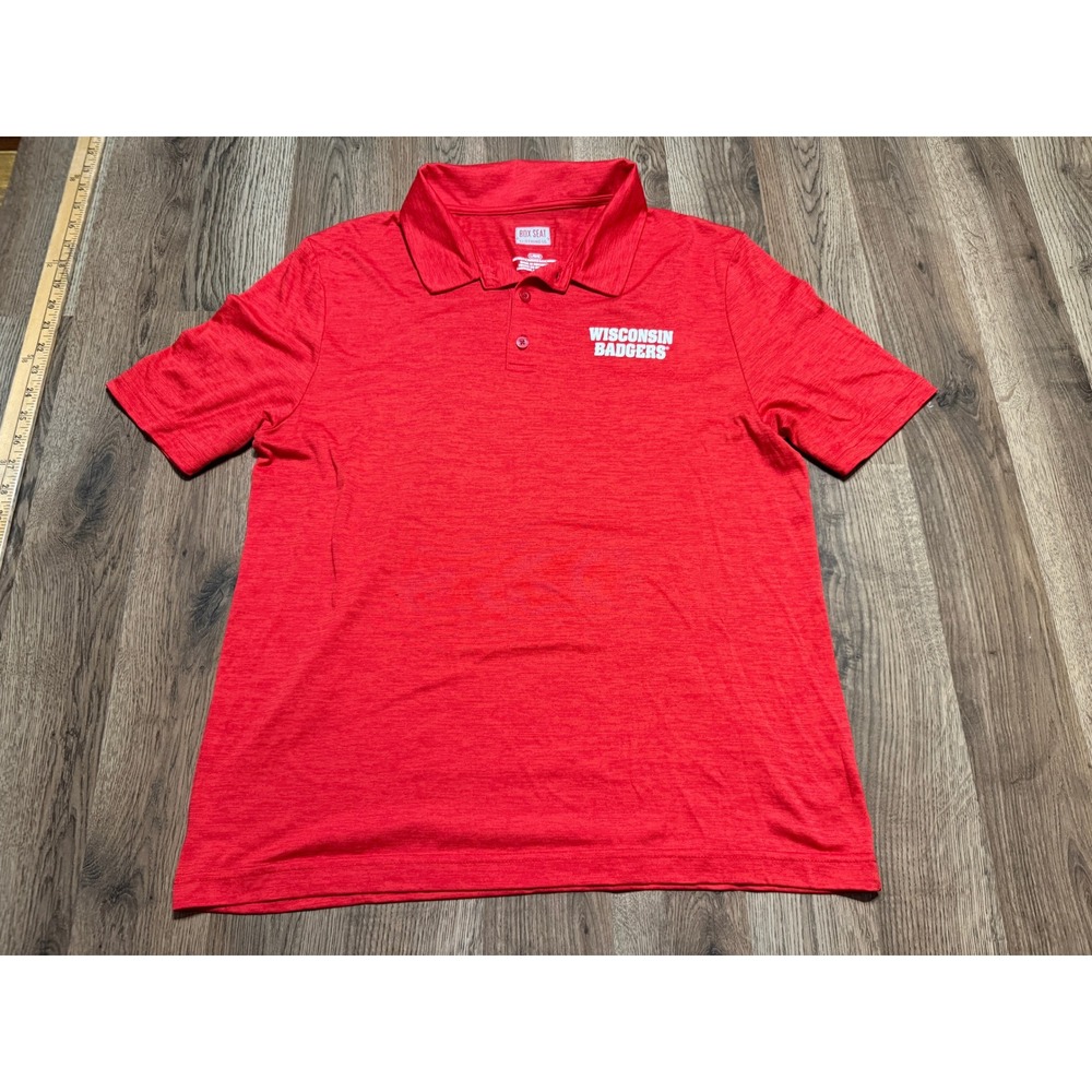 Box Seat Shirt Men's Large Red White Wisconsin Badger Short Sleeve Polo Shirt